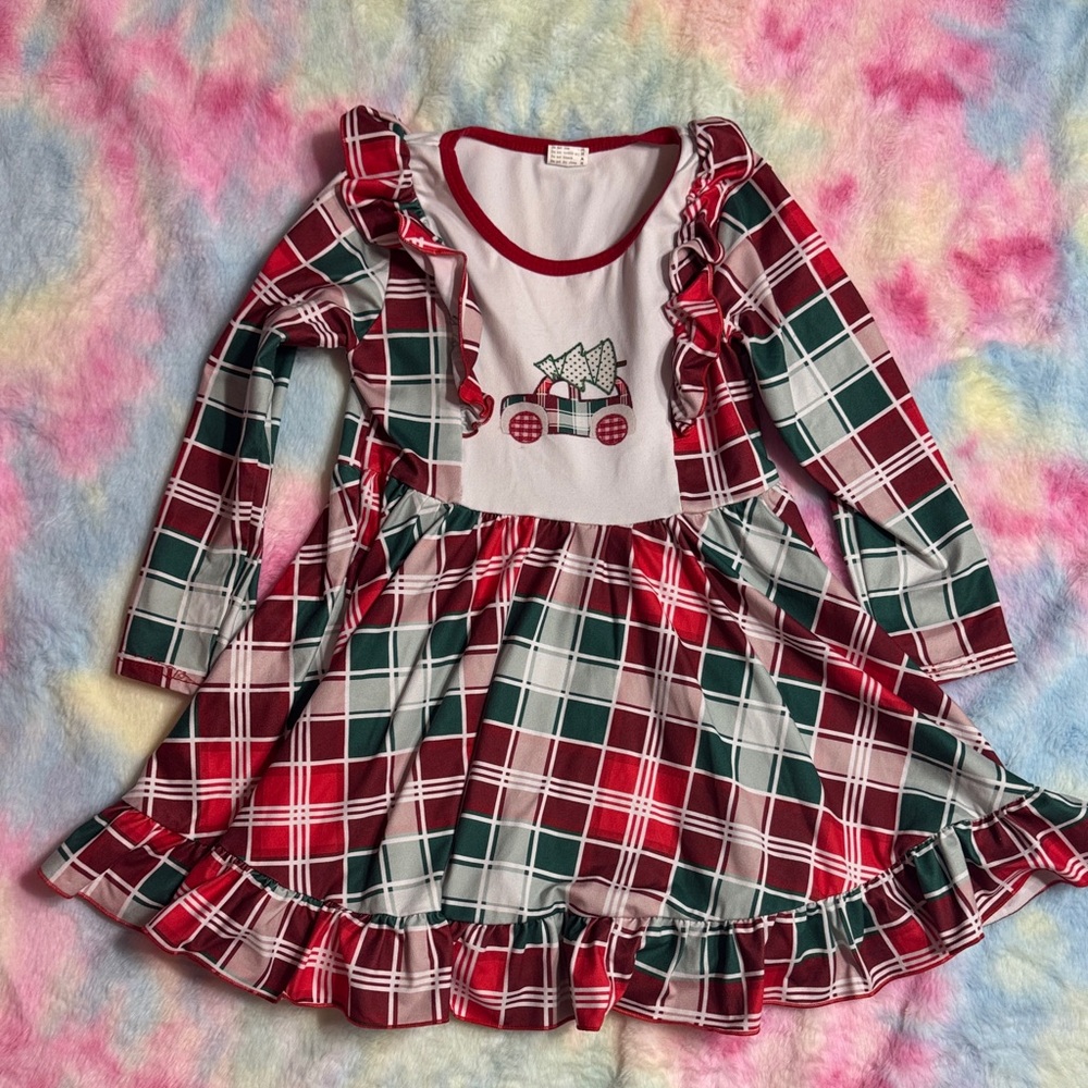 5/$25 3T Plaid Ruffle Long Sleeve Christmas Dress